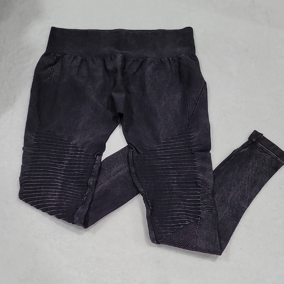 Nikibiki Pants - Nikibiki Vintage Moto Black Textured Leggings OS